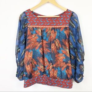 Ivy Jane Feather and Bird Print Boho Top Size S